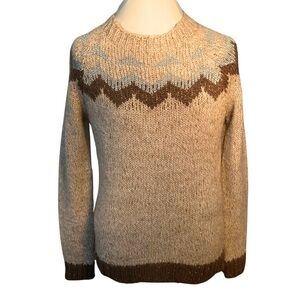 Italian knit sweater Brown, blue, and Cream with gold. Size Small